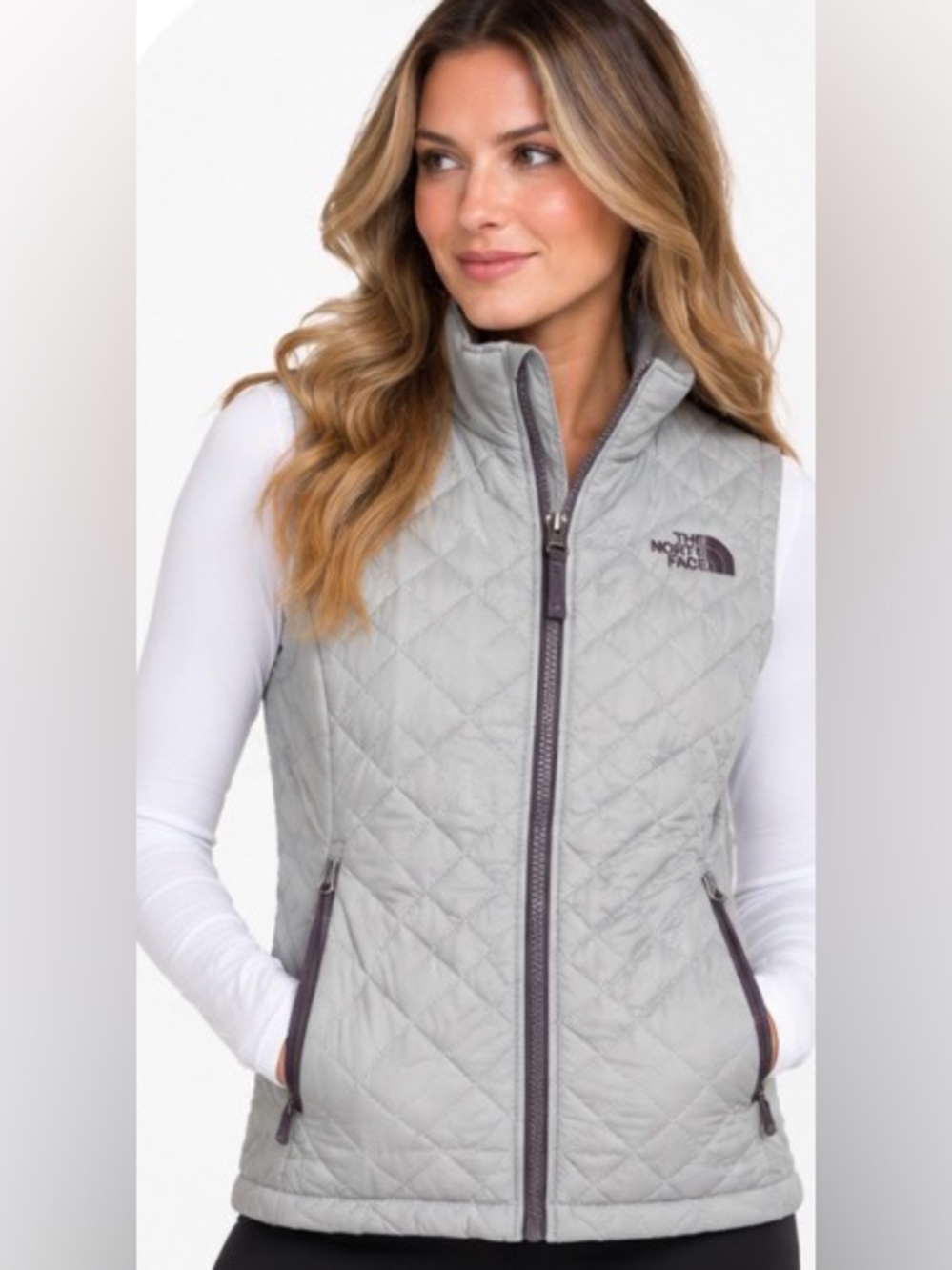 The North Face Women’s Quilted Vest Medium Gray Purple Full Zip Insulated